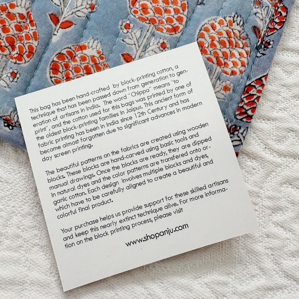 Anju Chippa Artisan Block Print Quilted Zipper Pouch - Picture 4 of 5